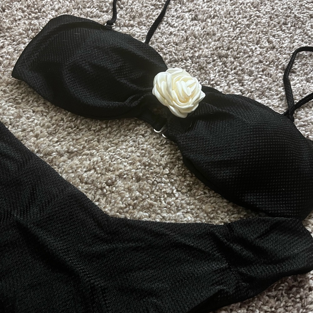 Black Bikini with White Floral Accent
